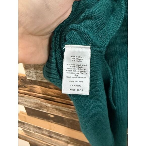 Talbots NWOT Sweater Green Cotton Blend Pullover 3/4 Sleeve Back Zip Womens L - Picture 4 of 6